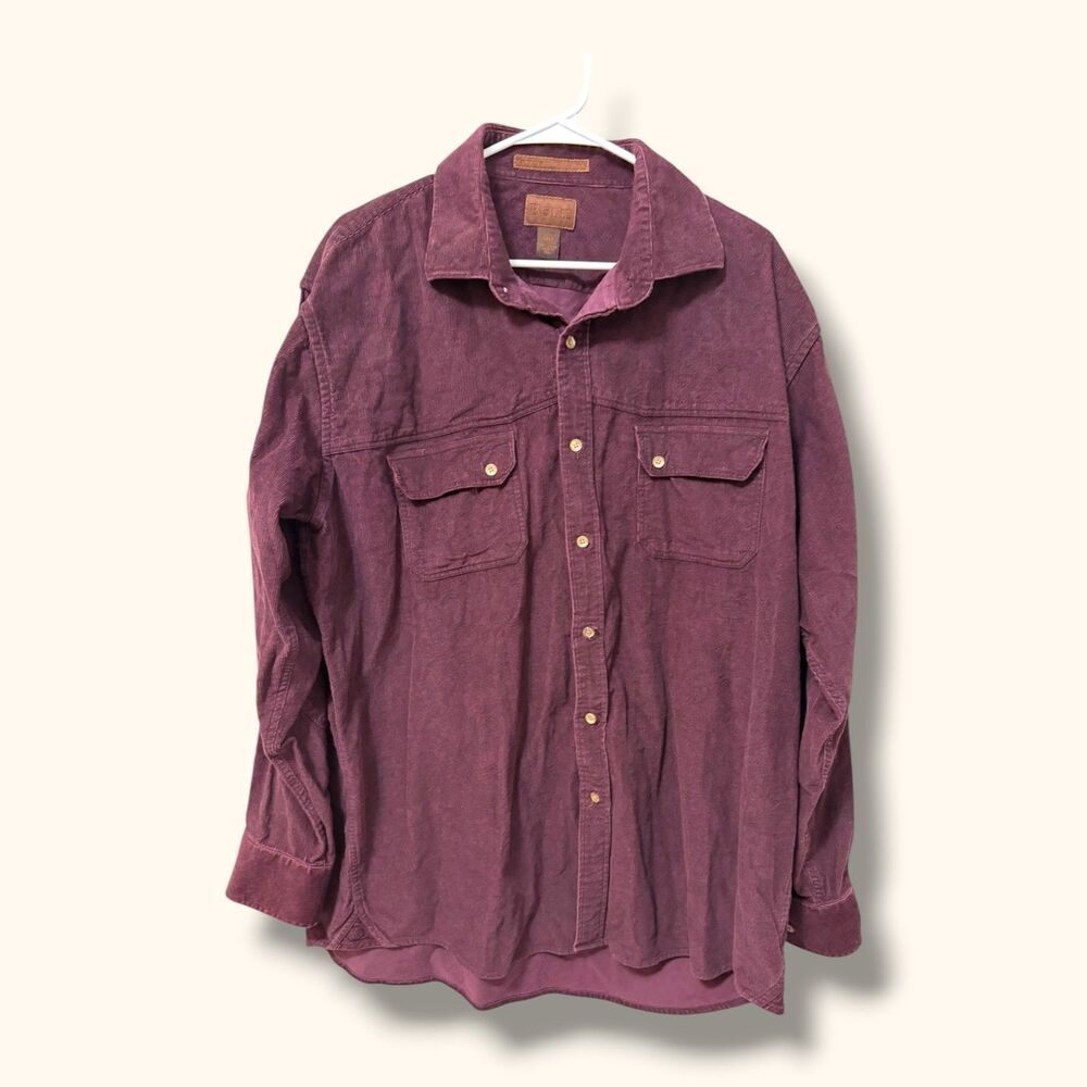 Born Corduroy Shirt Mens XL Long Sleeve Button Up Burgundy Chest Pockets